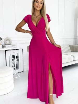 Zdjęcie produktu Pauletta - połyskująca długa suknia z dekoltem - FUKSJA Merg