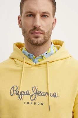 Zdjęcie produktu Pepe Jeans bluza bawełniana SAUL HOODIE męska kolor żółty z kapturem z nadrukiem PM582695