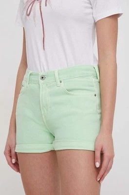 Zdjęcie produktu Pepe Jeans szorty jeansowe STRAIGHT SHORT HW damskie kolor zielony gładkie high waist PL801108YH1