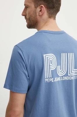 Zdjęcie produktu Pepe Jeans t-shirt bawełniany AARON męski kolor niebieski z nadrukiem PM509426