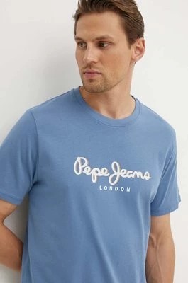 Zdjęcie produktu Pepe Jeans t-shirt bawełniany ABEL męski kolor niebieski z nadrukiem PM509428