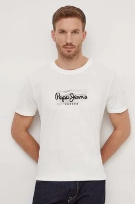 Zdjęcie produktu Pepe Jeans t-shirt bawełniany Castle męski kolor beżowy z nadrukiem PM509204