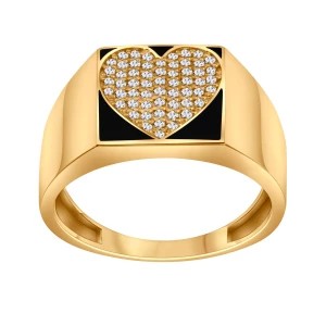 Zdjęcie produktu Pierścionek złoty pokryty czarną emalią z cyrkoniami - serce Biżuteria YES