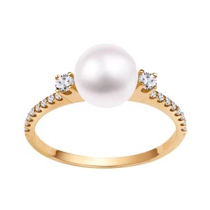 Zdjęcie produktu Pierścionek złoty z perłą i cyrkoniami - Pearls Pearls - Biżuteria YES