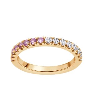 Zdjęcie produktu Pierścionek złoty z różowymi szafirami i diamentami Biżuteria YES