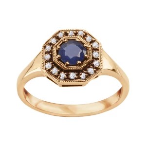 Zdjęcie produktu Pierścionek złoty z szafirem i diamentami - Kolekcja Wiktoriańska Wiktoriańska - Biżuteria YES