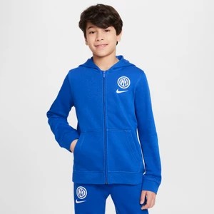 Zdjęcie produktu Piłkarska bluza z kapturem i zamkiem na całej długości z dzianiny dresowej dla dużych dzieci (chłopców) Nike Inter Mediolan Club (wersja domowa) - Niebieski