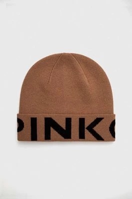 Zdjęcie produktu Pinko czapka wełniana kolor brązowy z cienkiej dzianiny wełniana 101507.A101