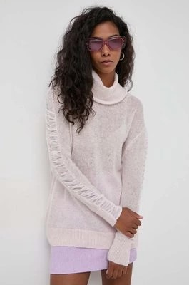Zdjęcie produktu Pinko sweter wełniany damski kolor różowy lekki z golfem