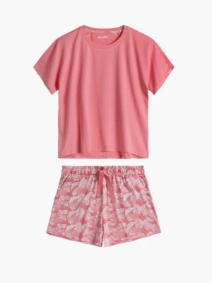 Zdjęcie produktu Piżama damska bawełniana - t-shirt i krótkie spodenki w kwiatki - różowa - Atlantic