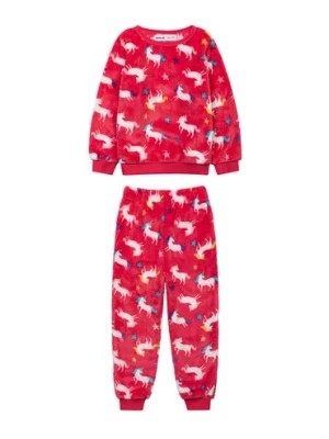 Zdjęcie produktu Piżama niemowlęca z długim rękawem czerwona w jednorożce Minoti