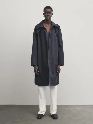 Zdjęcie produktu Płaszcz Trencz Z Bawełnianej Mieszanki W Granatowym Kolorze - Granatowy - - Massimo Dutti - Kobieta
