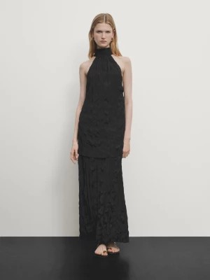 Zdjęcie produktu Plisowana Sukienka Z Dekoltem Halter I Detalem Z Tyłu - Czarny - - Massimo Dutti - Kobieta