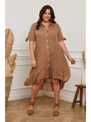 Zdjęcie produktu Plus Size Company Lniana sukienka "Bosnik" w kolorze karmelowym rozmiar: 42