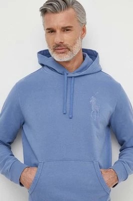 Zdjęcie produktu Polo Ralph Lauren bluza bawełniana męska kolor niebieski z kapturem z aplikacją 710936510