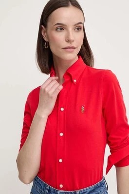 Zdjęcie produktu Polo Ralph Lauren koszula bawełniana damska kolor czerwony regular z kołnierzykiem klasycznym