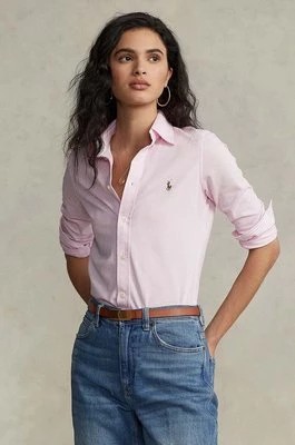 Zdjęcie produktu Polo Ralph Lauren koszula bawełniana damska kolor różowy slim z kołnierzykiem klasycznym