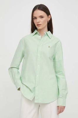 Zdjęcie produktu Polo Ralph Lauren koszula bawełniana damska kolor zielony relaxed z kołnierzykiem klasycznym