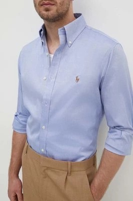 Zdjęcie produktu Polo Ralph Lauren koszula bawełniana męska kolor niebieski slim z kołnierzykiem button-down 712859009