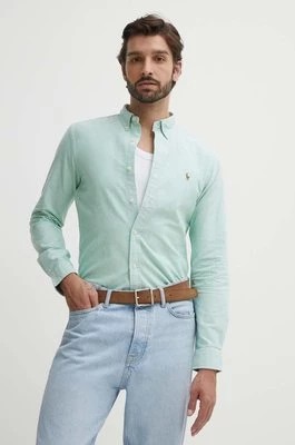 Zdjęcie produktu Polo Ralph Lauren koszula bawełniana męska kolor zielony regular z kołnierzykiem button-down