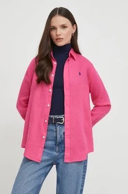 Zdjęcie produktu Polo Ralph Lauren koszula lniana kolor różowy regular z kołnierzykiem klasycznym