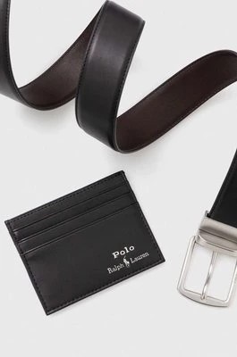 Zdjęcie produktu Polo Ralph Lauren pasek i etui na karty skórzane kolor czarny