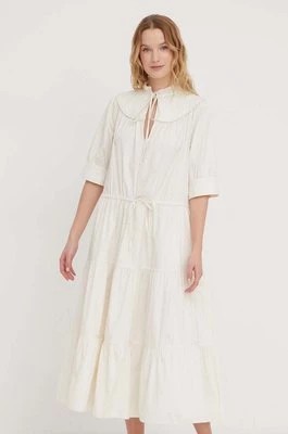 Zdjęcie produktu Polo Ralph Lauren sukienka bawełniana kolor beżowy midi rozkloszowana