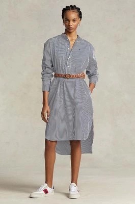 Zdjęcie produktu Polo Ralph Lauren sukienka bawełniana kolor granatowy midi prosta
