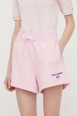 Zdjęcie produktu Polo Ralph Lauren szorty damskie kolor różowy melanżowe high waist 211939509
