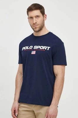Zdjęcie produktu Polo Ralph Lauren t-shirt bawełniany męski kolor granatowy z nadrukiem 710750444
