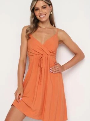 Zdjęcie produktu Pomarańczowa Bawełniana Sukienka na Cienkich Regulowanych Ramiączkach z Kopertowym Dekoltem Pennea