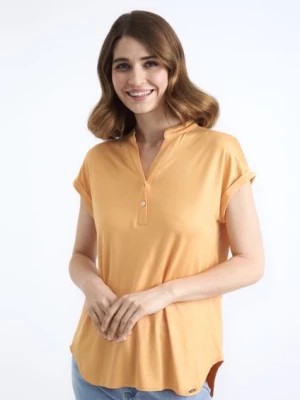 Zdjęcie produktu Pomarańczowa bluzka V dekolt damska OCHNIK