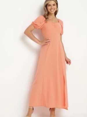 Zdjęcie produktu Pomarańczowa Koktajlowa Sukienka Typu Hiszpanka z Rozcięciem Vikita