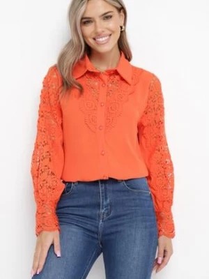 Zdjęcie produktu Pomarańczowa Koszula z Ażurowymi Wstawkami i Bufiastym Rękawem Simkin