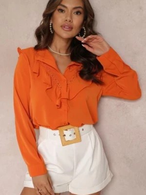 Zdjęcie produktu Pomarańczowa Koszula z Falbanami i Koronkowymi Wstawkami Eletoma