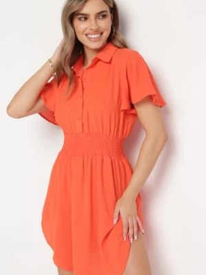 Zdjęcie produktu Pomarańczowa Koszulowa Sukienka Mini z Wiskozy o Rozkloszowanym Kroju Hokese