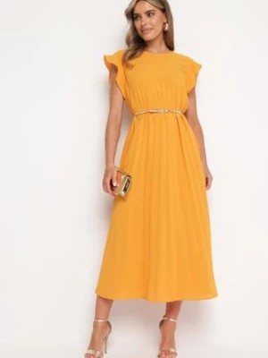 Zdjęcie produktu Pomarańczowa Plisowana Sukienka z Krótkim Rękawem Nlea