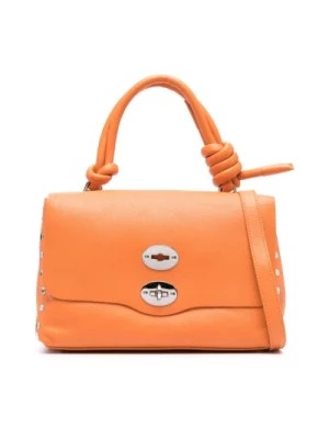 Zdjęcie produktu Pomarańczowa skórzana torba z srebrnymi ćwiekami Zanellato