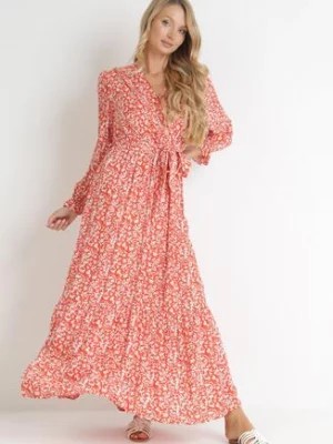 Zdjęcie produktu Pomarańczowa Sukienka Maxi z Wiskozy z Wiązanym Paskiem Maridia