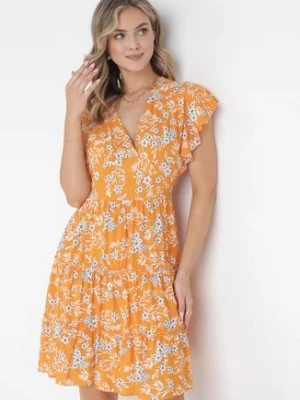 Zdjęcie produktu Pomarańczowa Sukienka Rozkloszowana z Falbankami Pillia