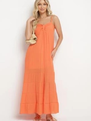 Zdjęcie produktu Pomarańczowa Sukienka z Bawełną na Regulowanych Ramiączkach z Elastyczną Gumką na Plecach Tinathias