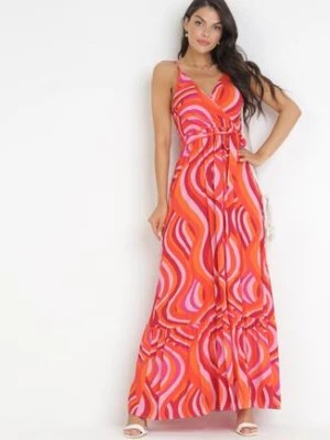 Zdjęcie produktu Pomarańczowa Wiskozowa Sukienka Maxi na Ramiączkach z Gumką i Paskiem w Talii Annanise