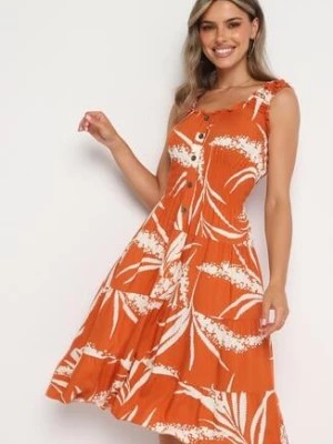Zdjęcie produktu Pomarańczowa Wiskozowa Sukienka na Ramiączkach z Gumką w Pasie Oslifea