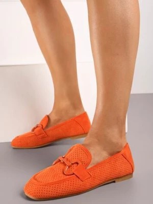 Zdjęcie produktu Pomarańczowe Płaskie Mokasyny z Klamerką Chrisstelle