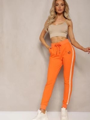 Zdjęcie produktu Pomarańczowe Spodnie Dresowe High Waist z Lampasami Skadia