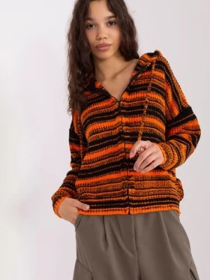 Zdjęcie produktu Pomarańczowo-czarny sweter rozpinany z kapturem