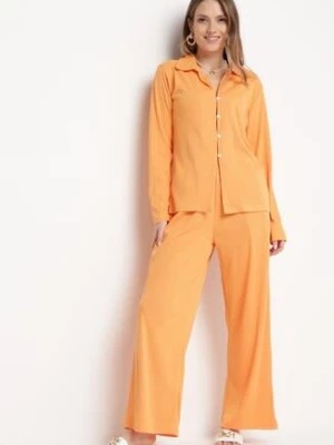 Zdjęcie produktu Pomarańczowy 2-częściowy Komplet z Koszulą i Szerokimi Spodniami Anscuro