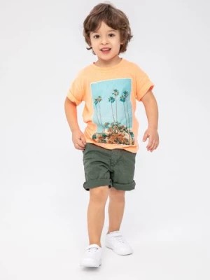Zdjęcie produktu Pomarańczowy t-shirt bawełniany chłopięcy z nadrukiem Minoti