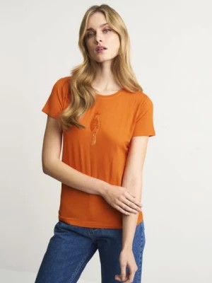 Zdjęcie produktu Pomarańczowy T-shirt damski z wilgą OCHNIK