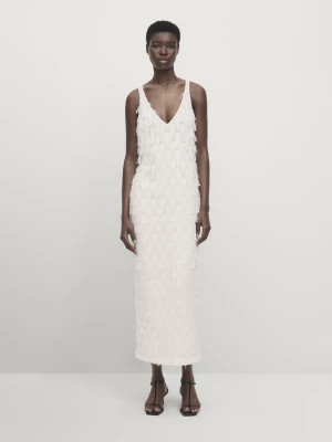 Zdjęcie produktu Postrzępiona Sukienka Na Ramiączkach Z Tkaniny Devoré – Studio - Biały - - Massimo Dutti - Kobieta
